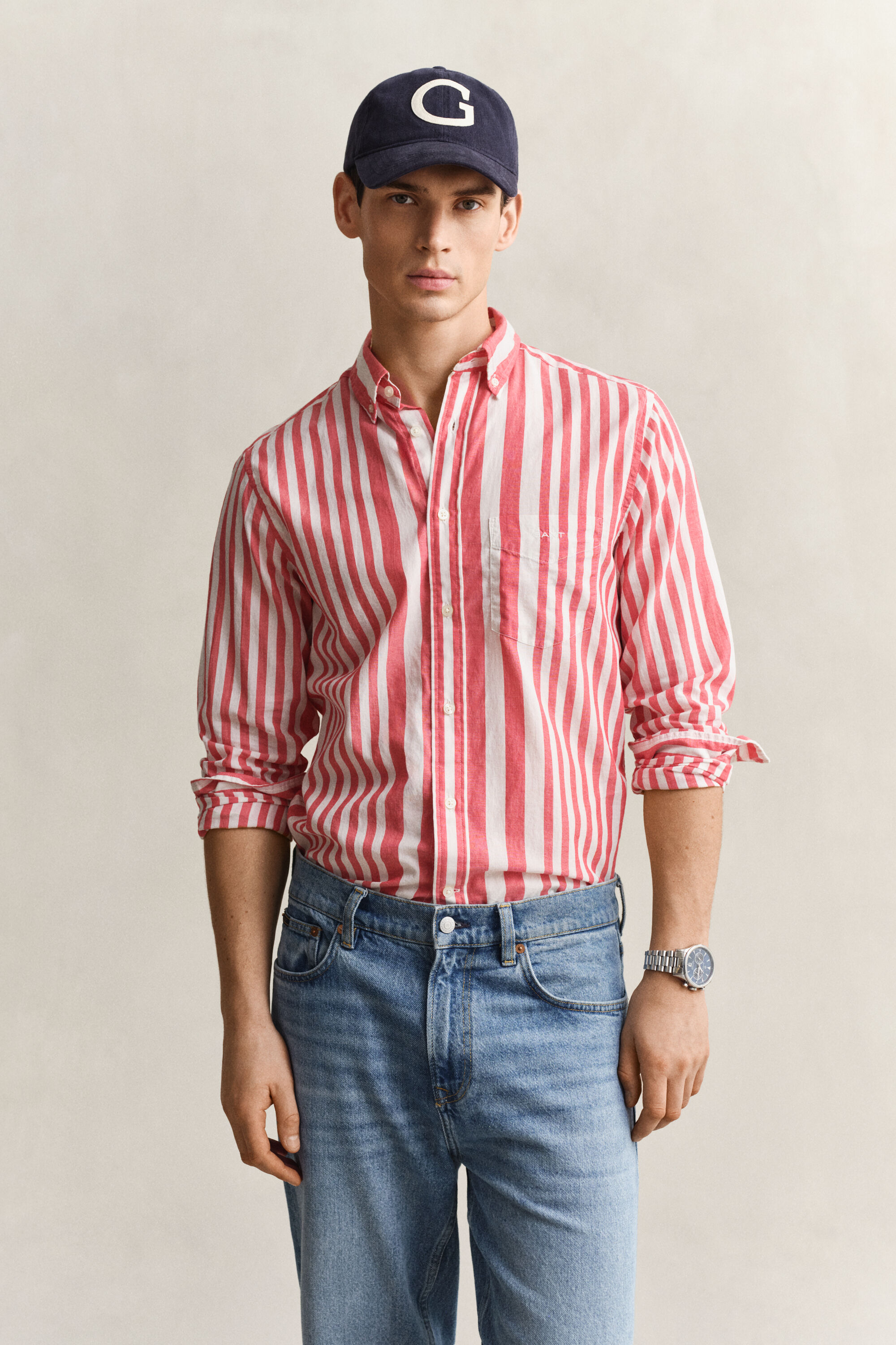 Camicia in voile in cotone a righe