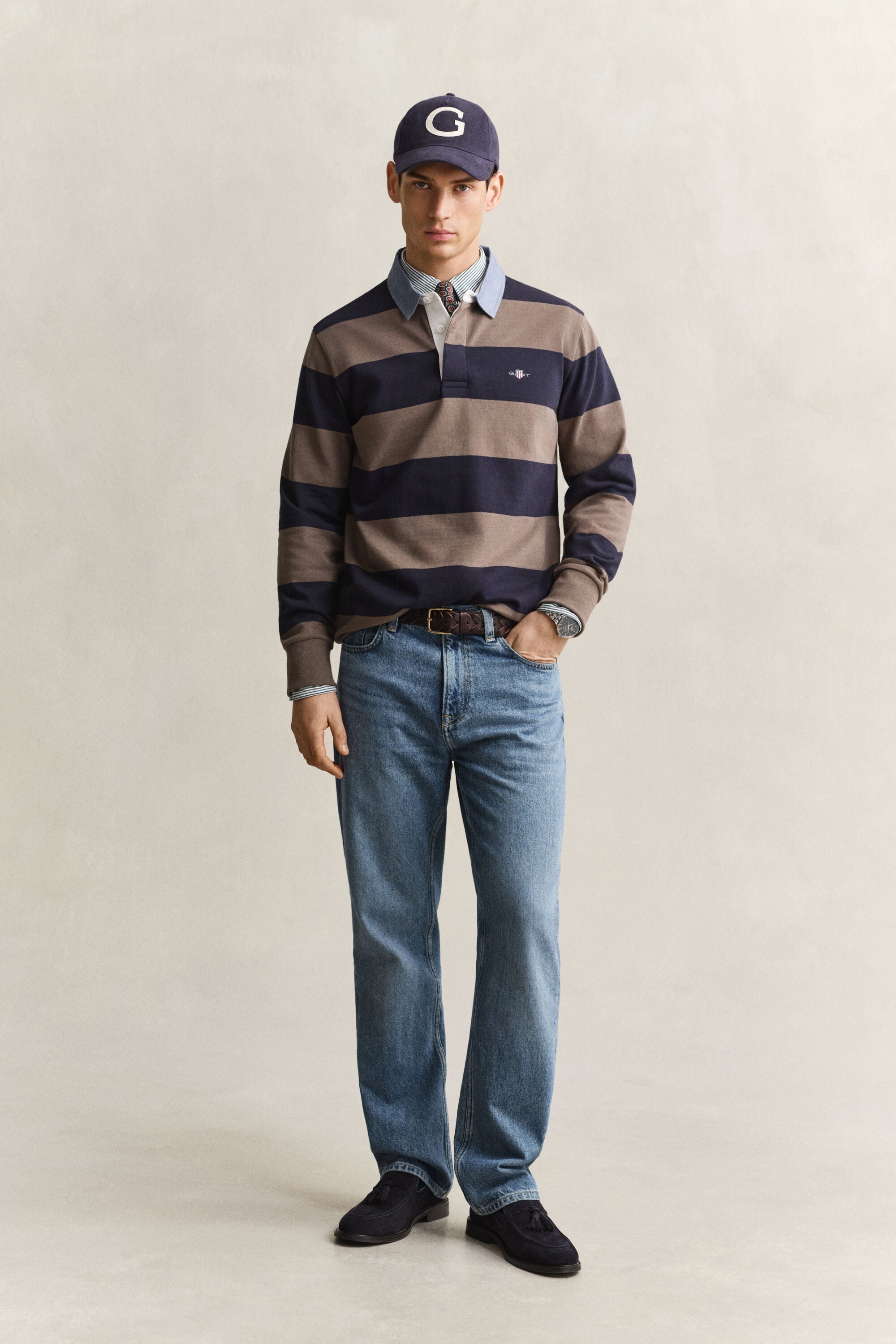Heavy Rugger a righe con colletto in chambray