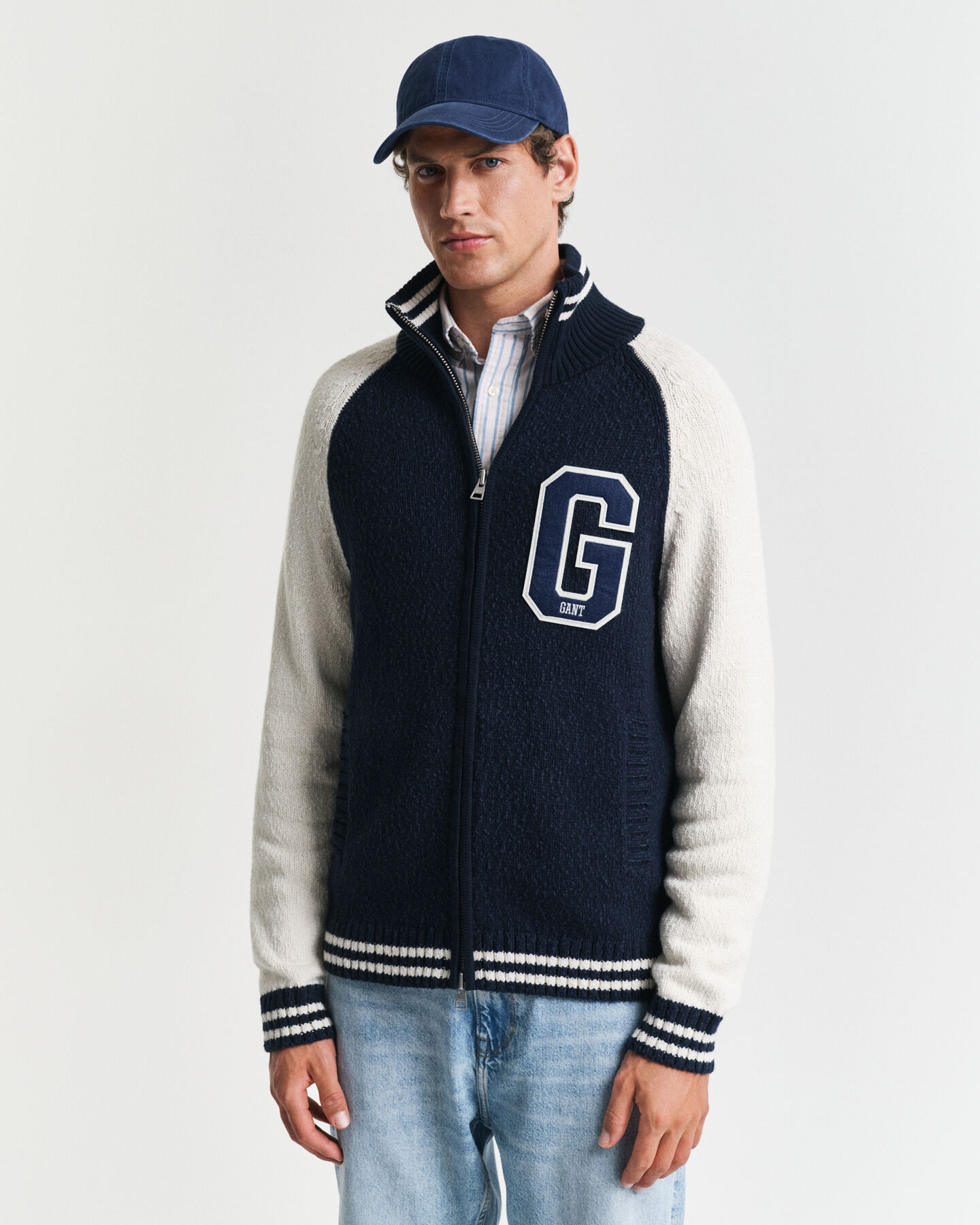 Cardigan con zip in cotone fiammato