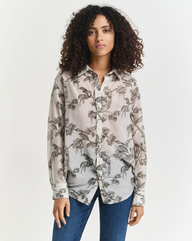 Camicia con stampa di albero in seta e cotone relaxed fit