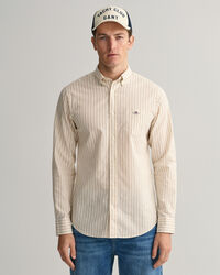 Camicia in misto cotone-lino a righe regular fit
