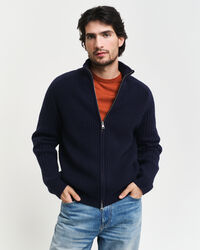 Cardigan con zip in misto lana testurizzata
