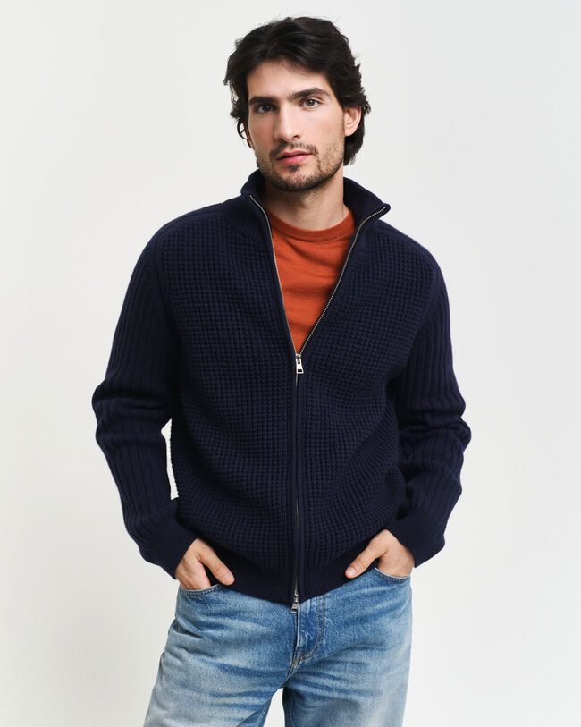 Cardigan con zip in misto lana testurizzata