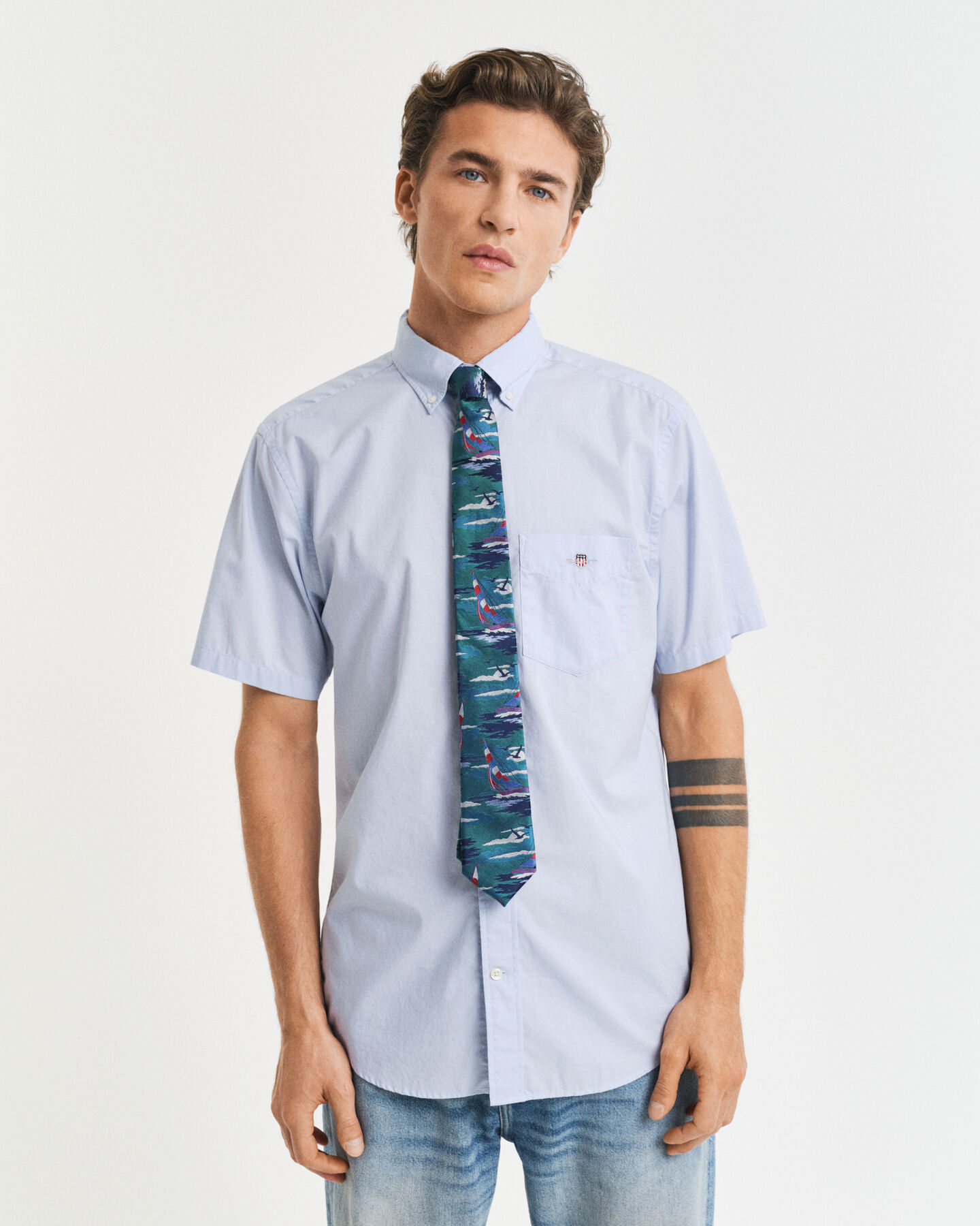 Camicia classica a maniche corte in popeline regular fit