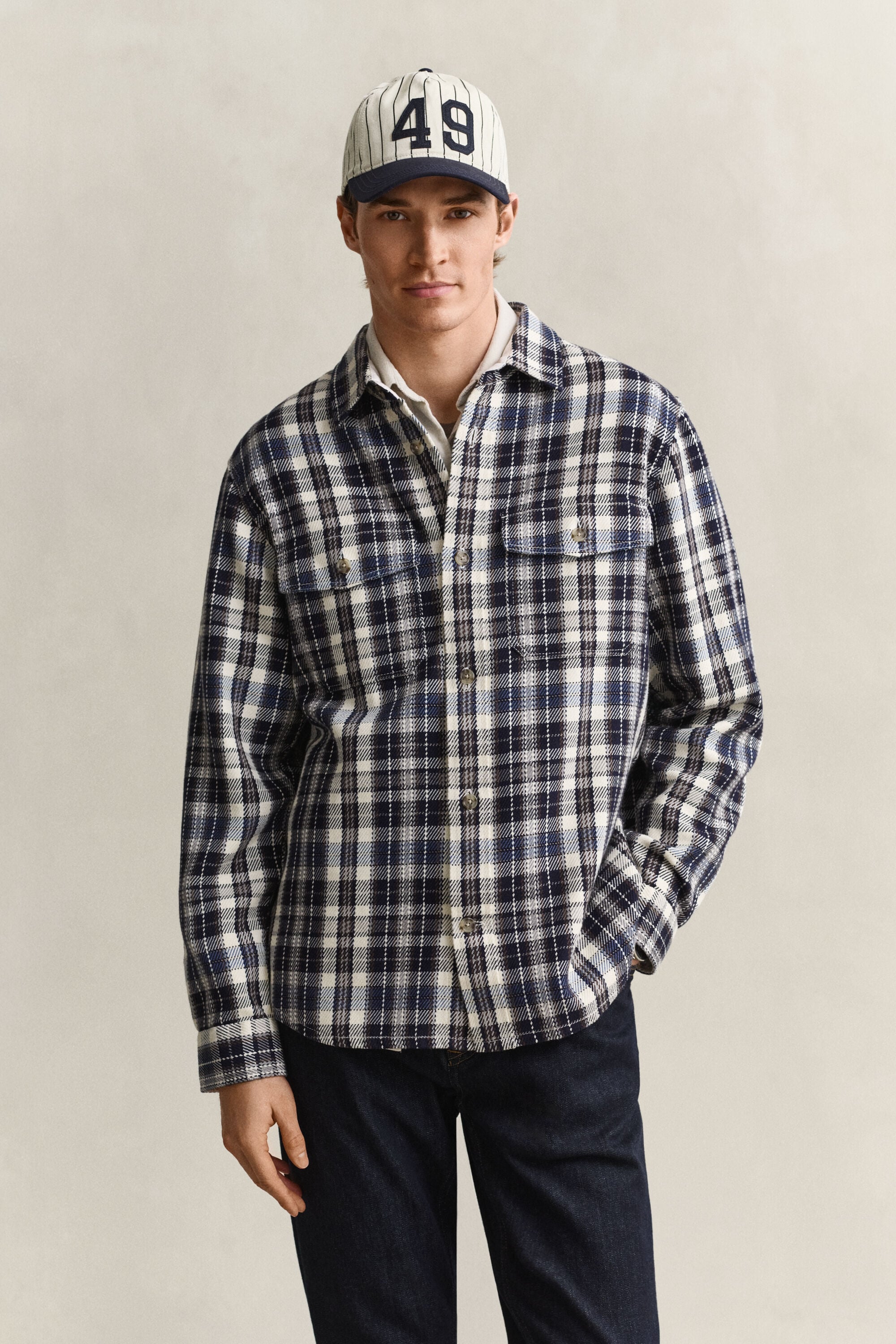 Camicia giacca a quadri in twill