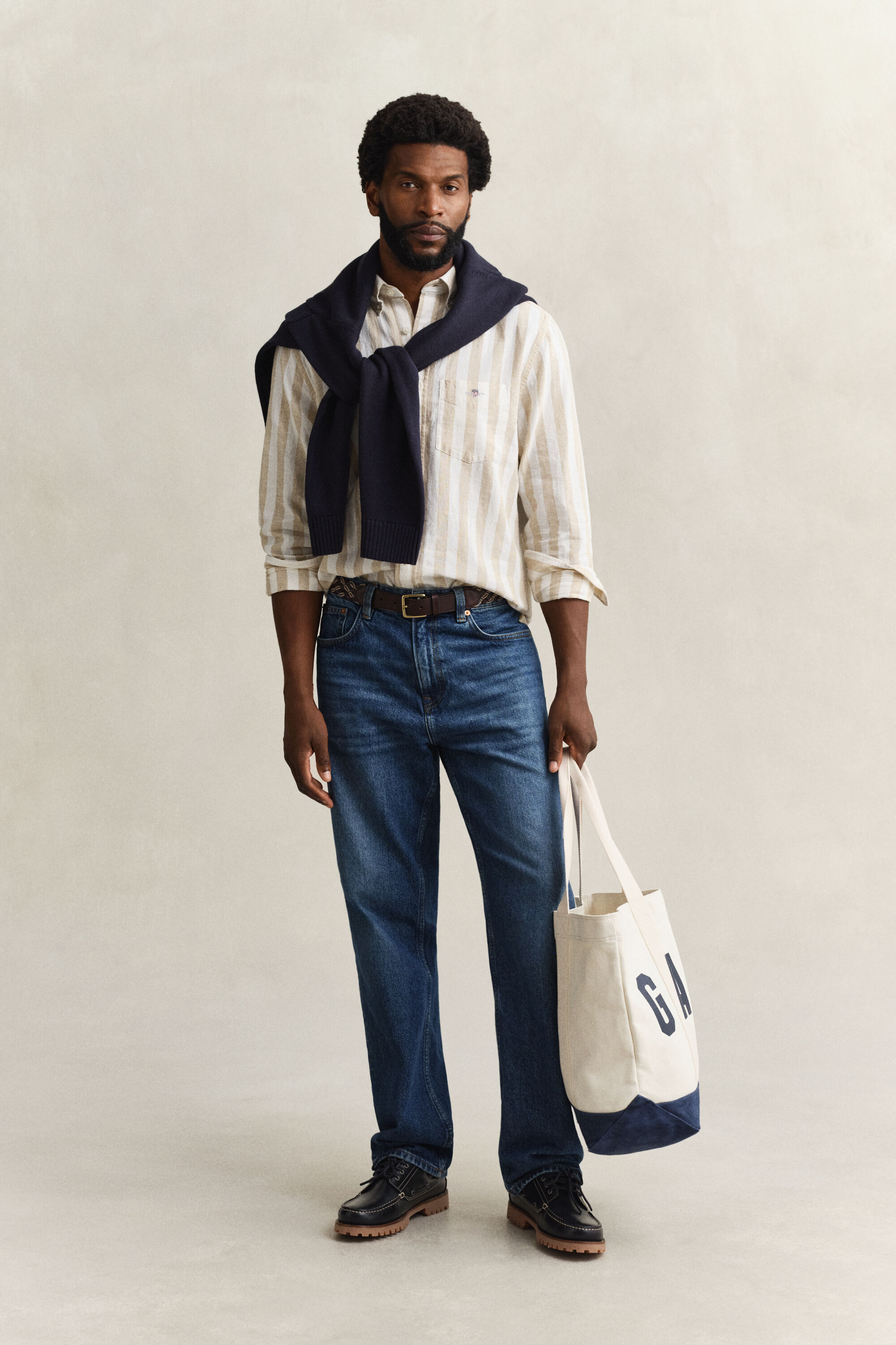 Camicia a righe in misto lino