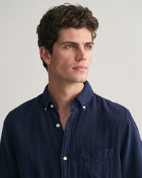 Camicia a maniche corte in misto cotone-lino testurizzato regular fit