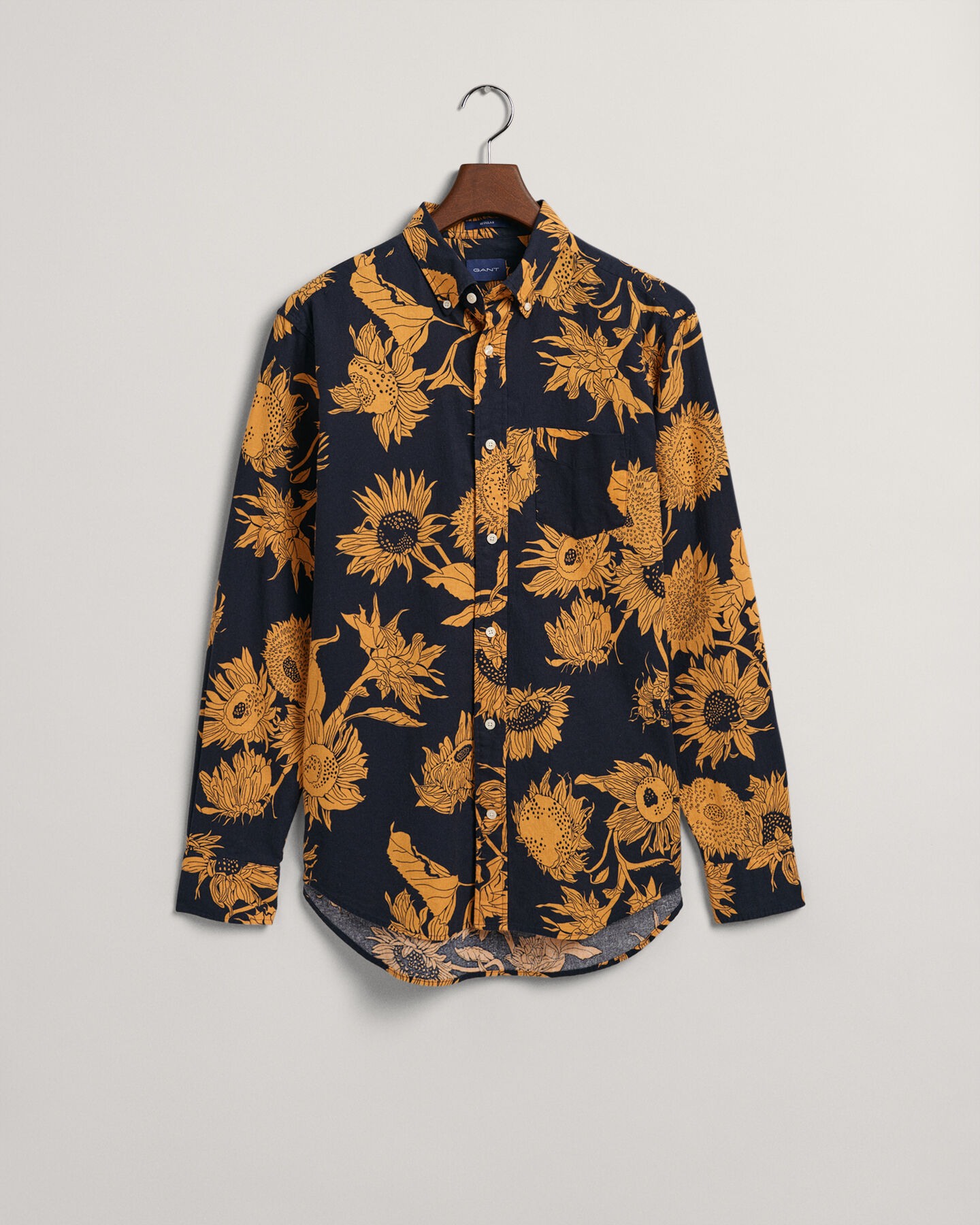 Camicia in lino-cotone con stampa di girasoli regular fit