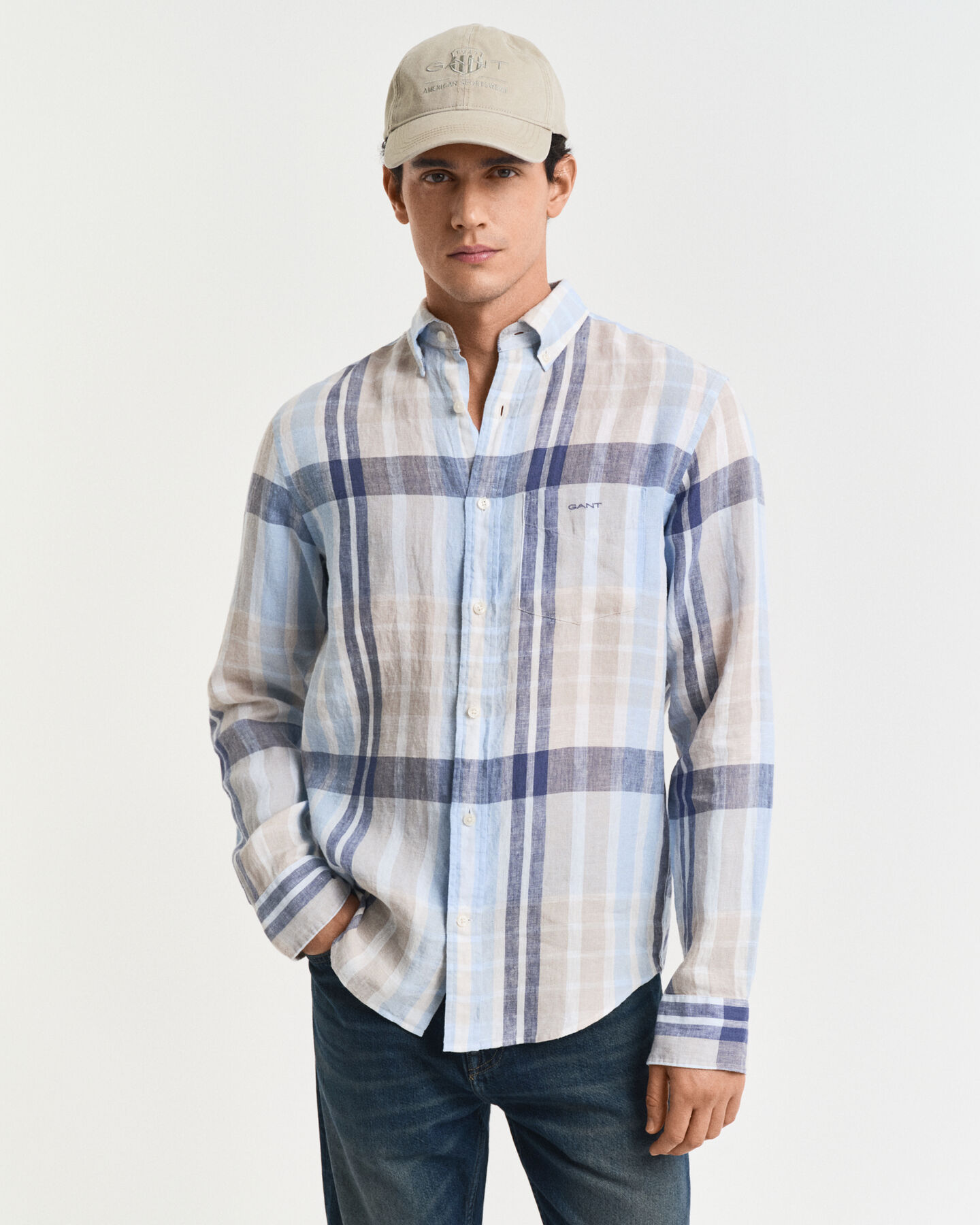 Camicia di lino a quadri madras regular fit