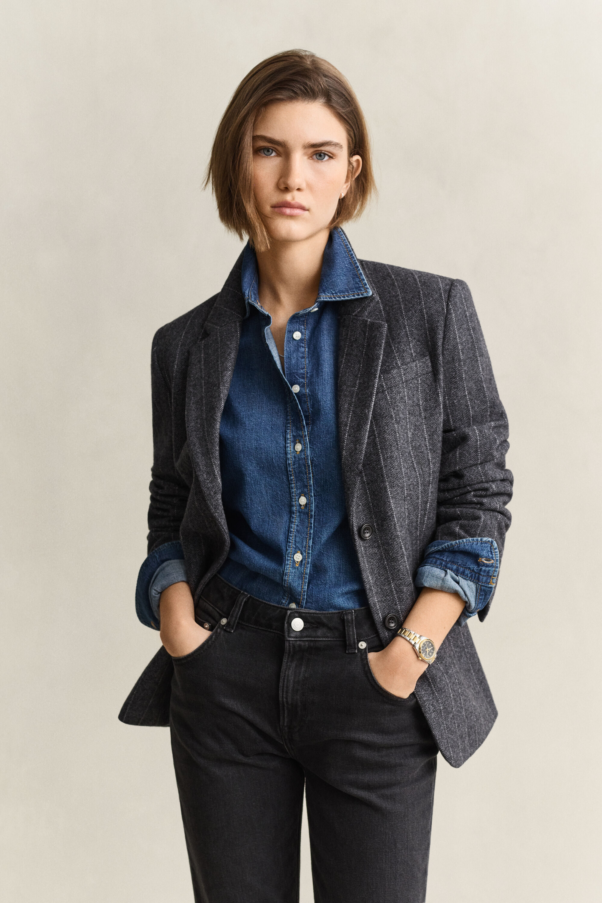 Blazer a clessidra gessato