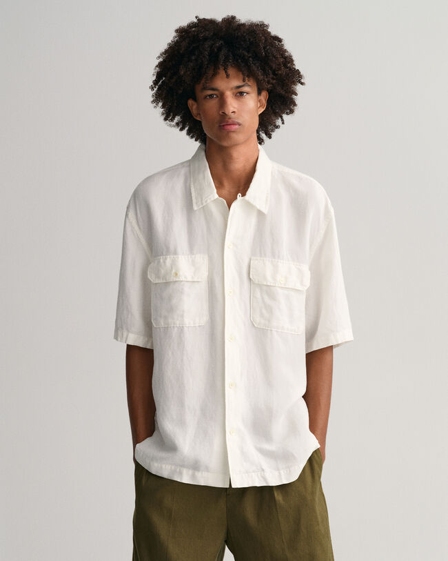 Camicia a maniche corte in lyocell di lino relaxed fit