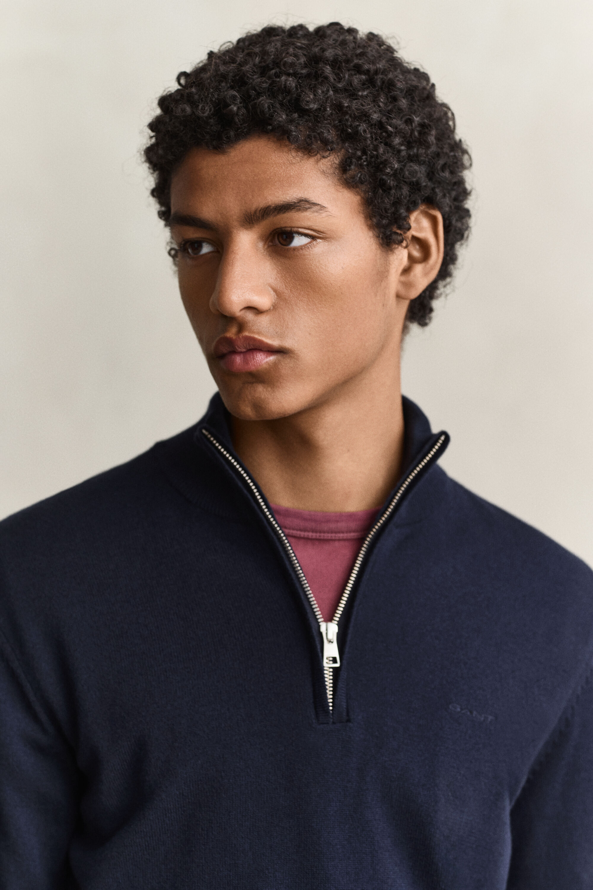 Maglia in cotone e lana con zip corta