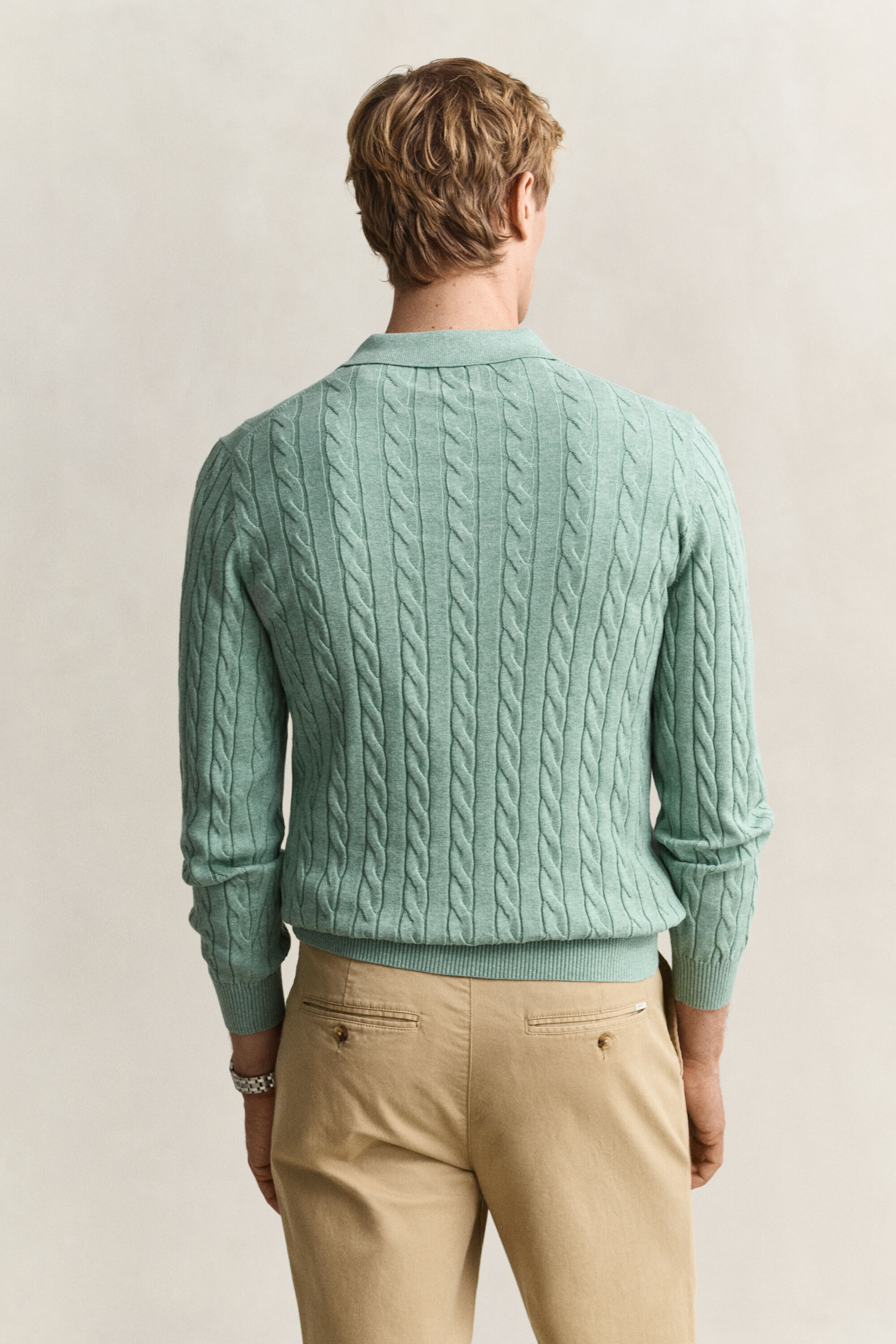 Polo in maglia a trecce in cotone