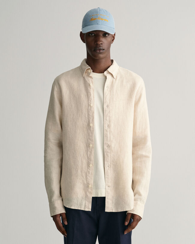 Camicia di lino pied de poule slim fit