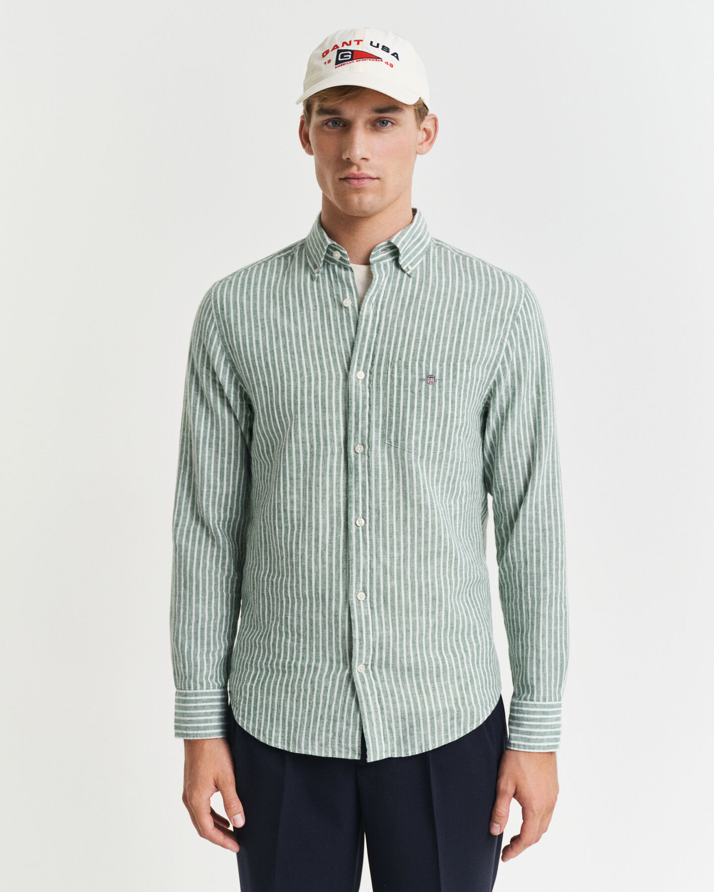 Camicia in misto cotone-lino a righe regular fit