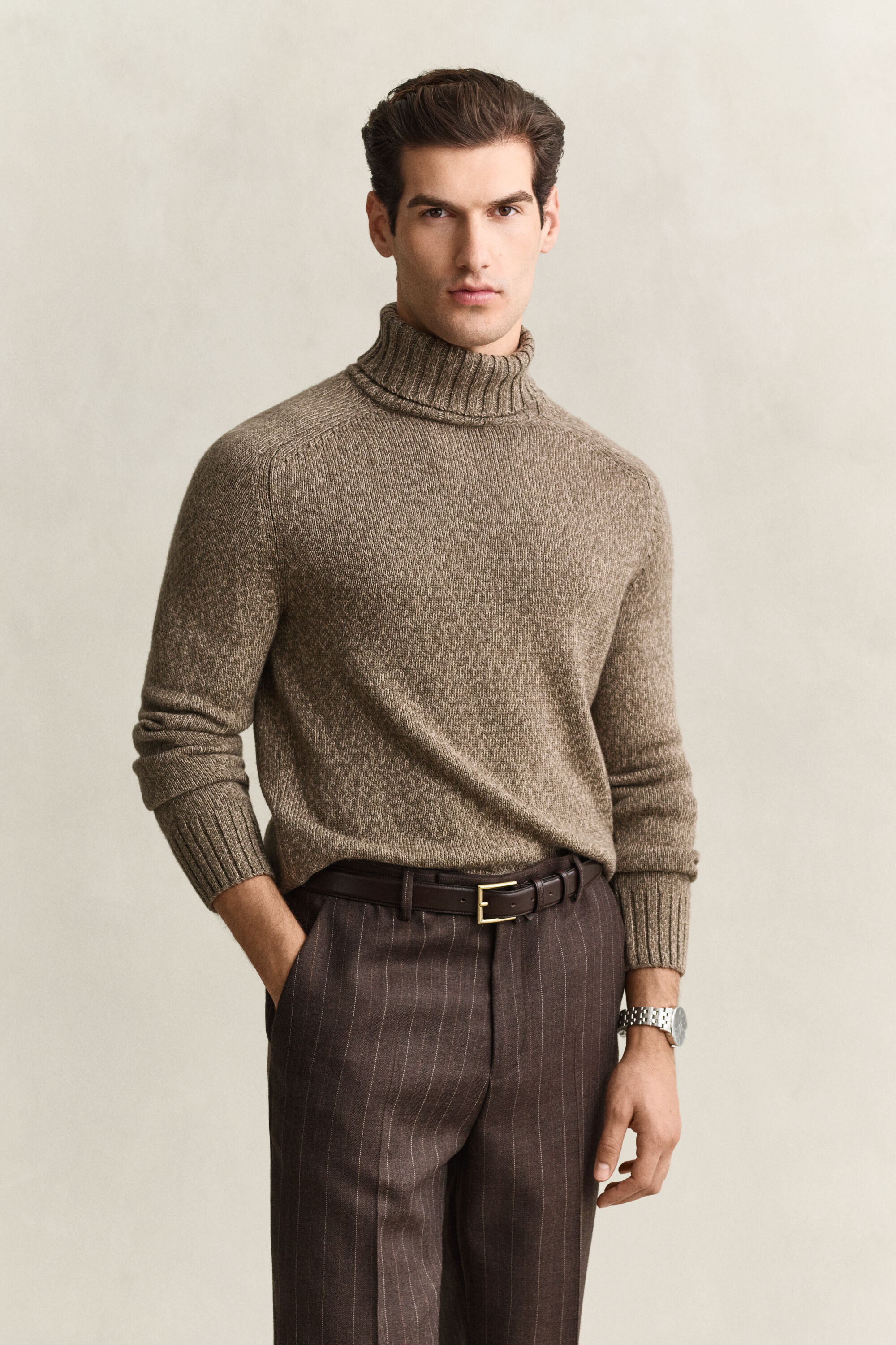 Maglia a collo alto in misto lana mouliné