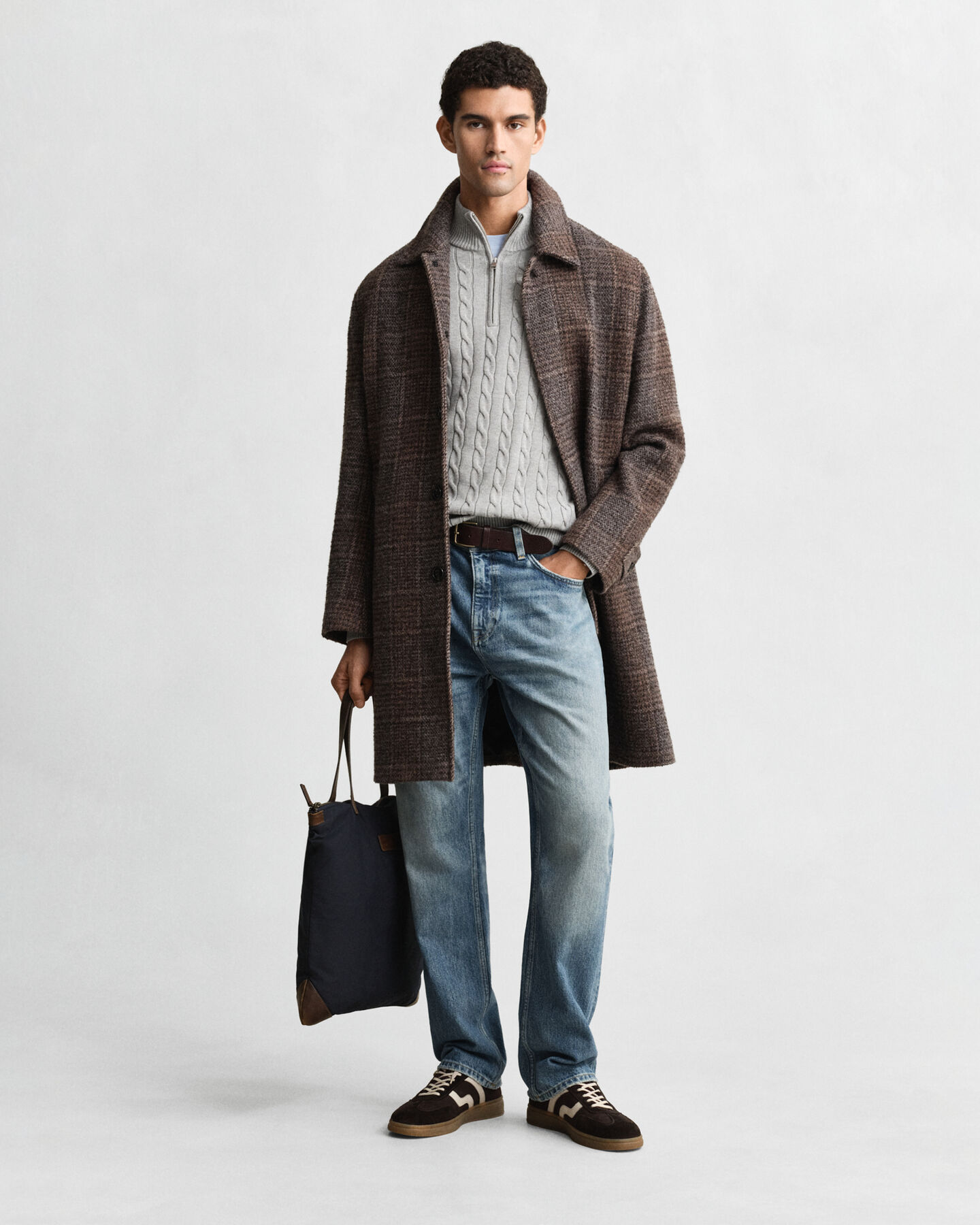 Maglia con zip corta in cotone a trecce