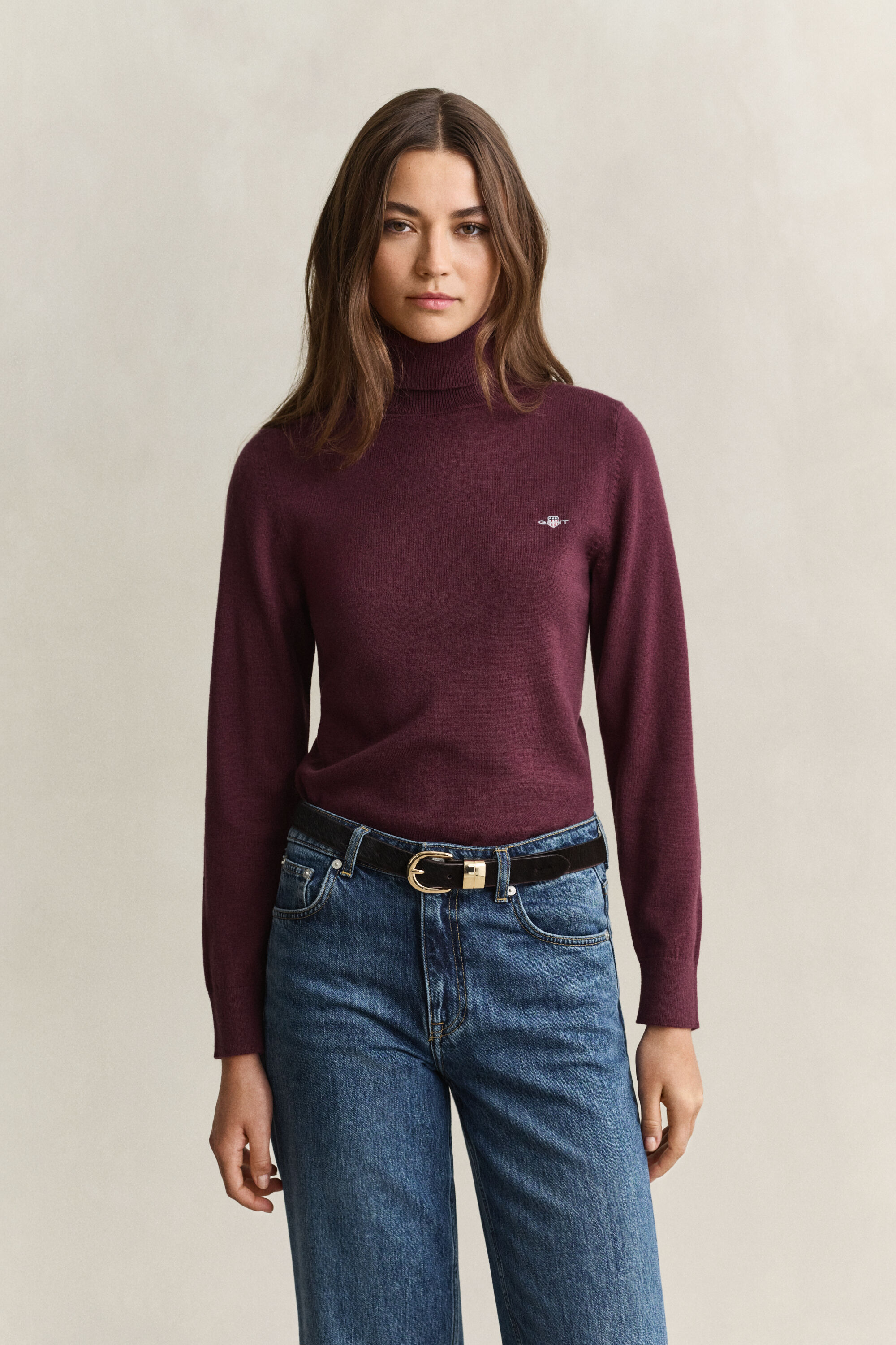 Maglia con collo alto in lana e cotone