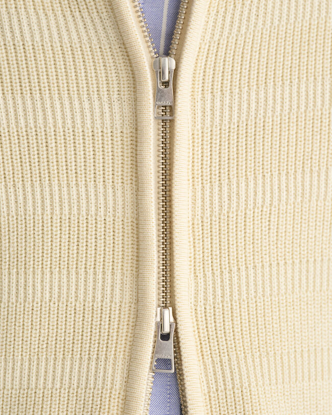 Cardigan con zip in cotone testurizzato a righe