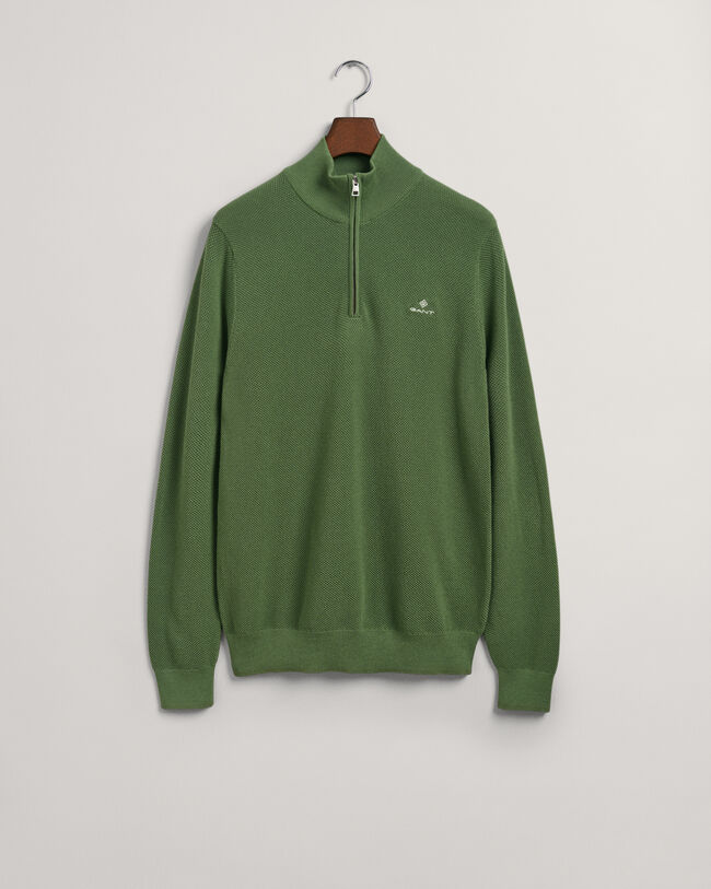 Maglia in piqu&eacute; di cotone con zip corta