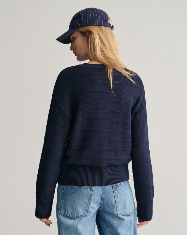 Maglia girocollo in cotone a righe tono su tono