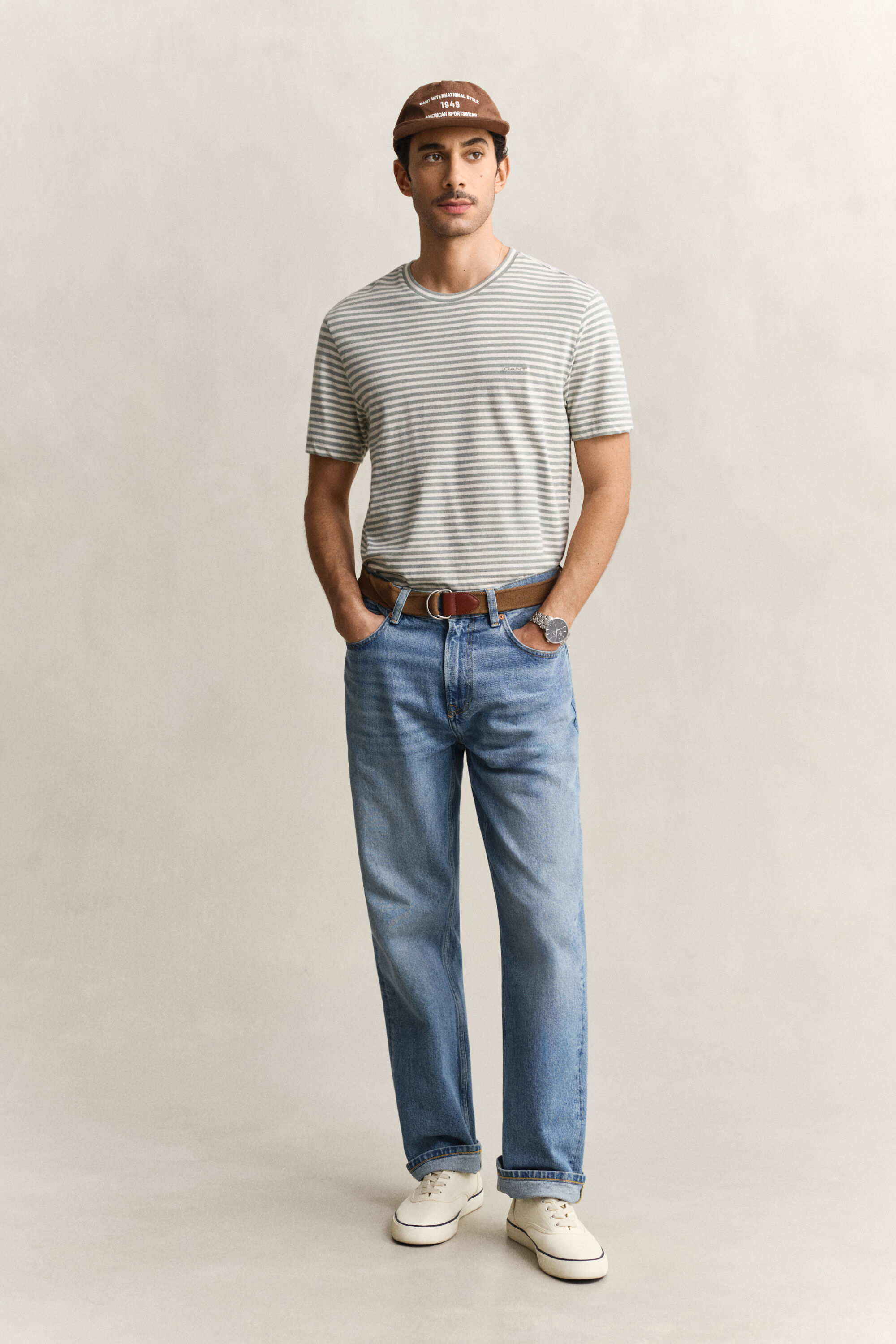 T-shirt in lino e cotone a righe