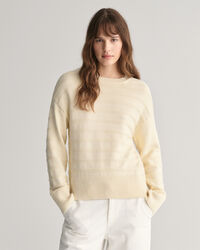 Maglia girocollo in cotone a righe tono su tono