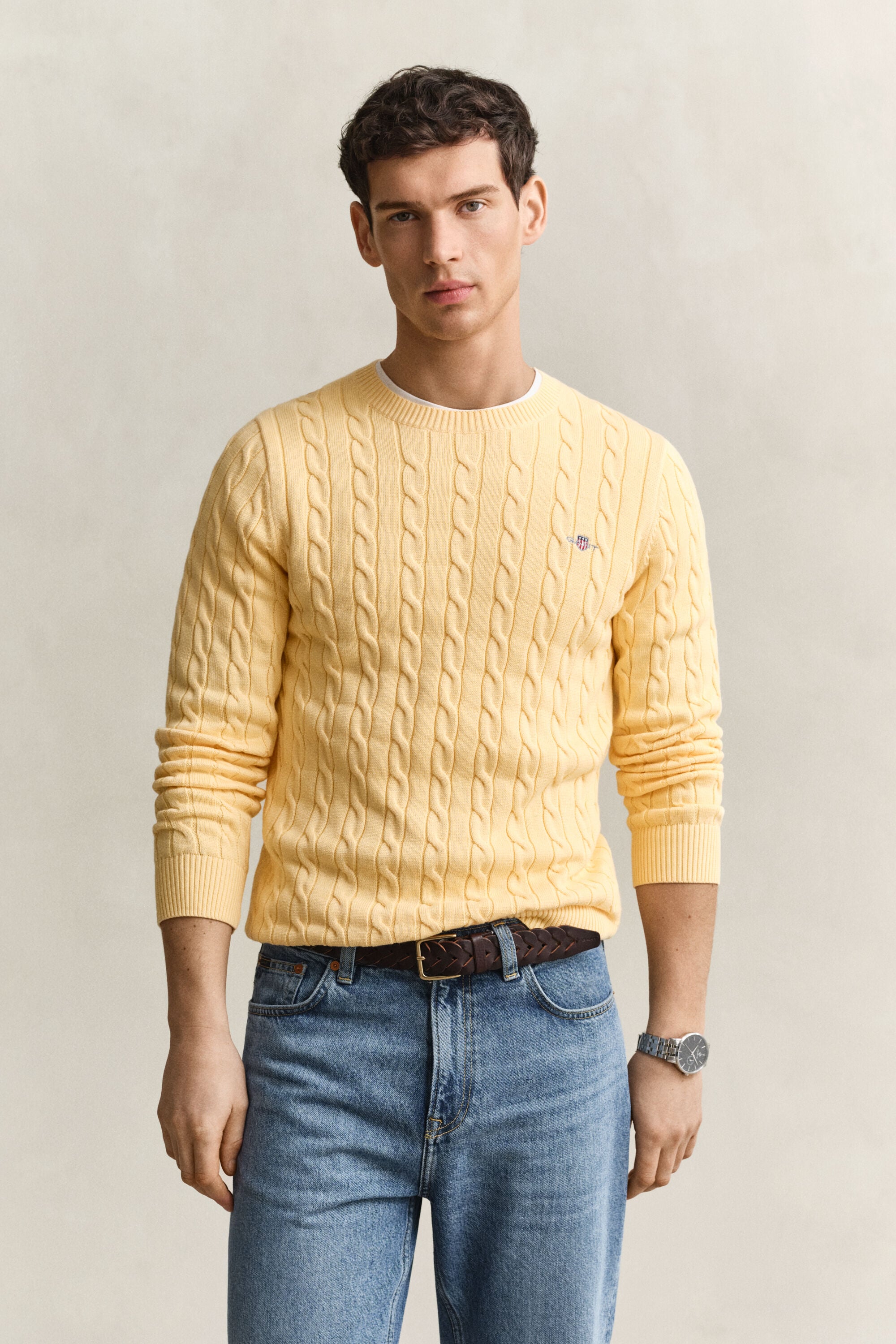 Maglia girocollo in cotone a trecce