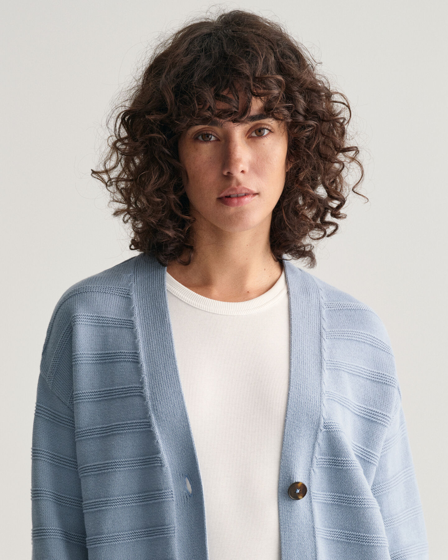 Cardigan in cotone a righe tono su tono