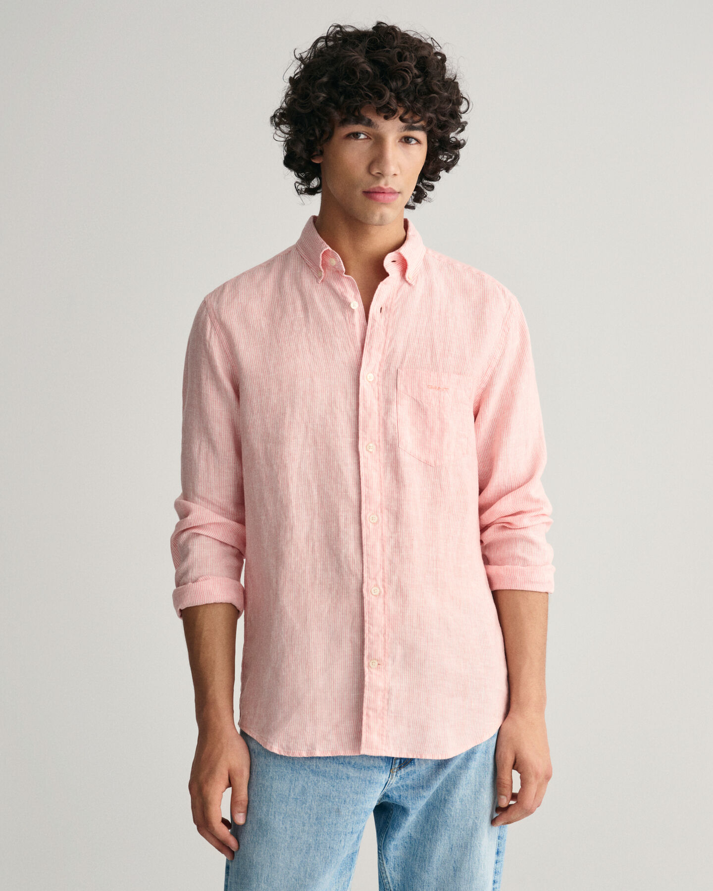 Camicia di lino a righe regular fit