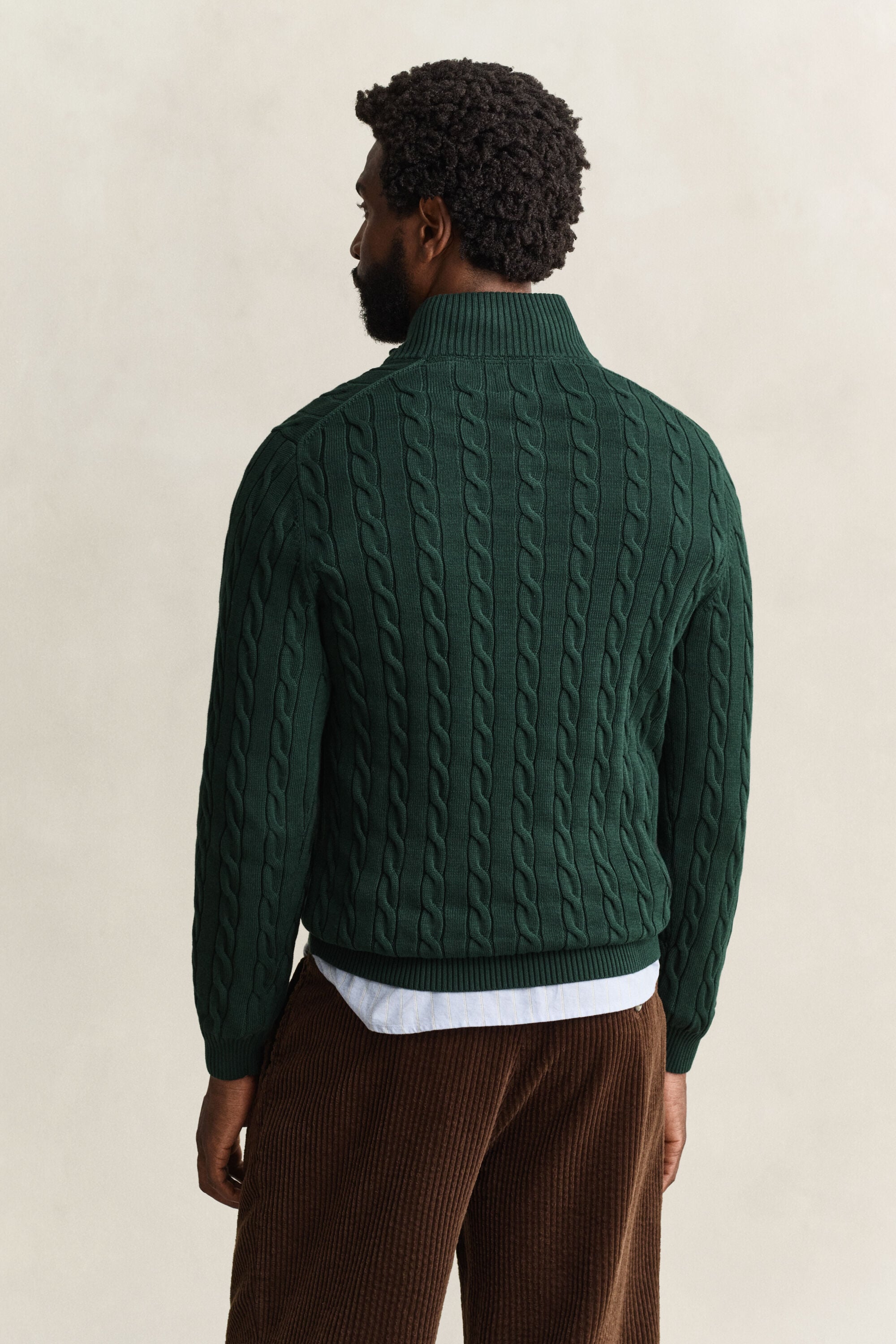 Maglia con zip corta in cotone a trecce
