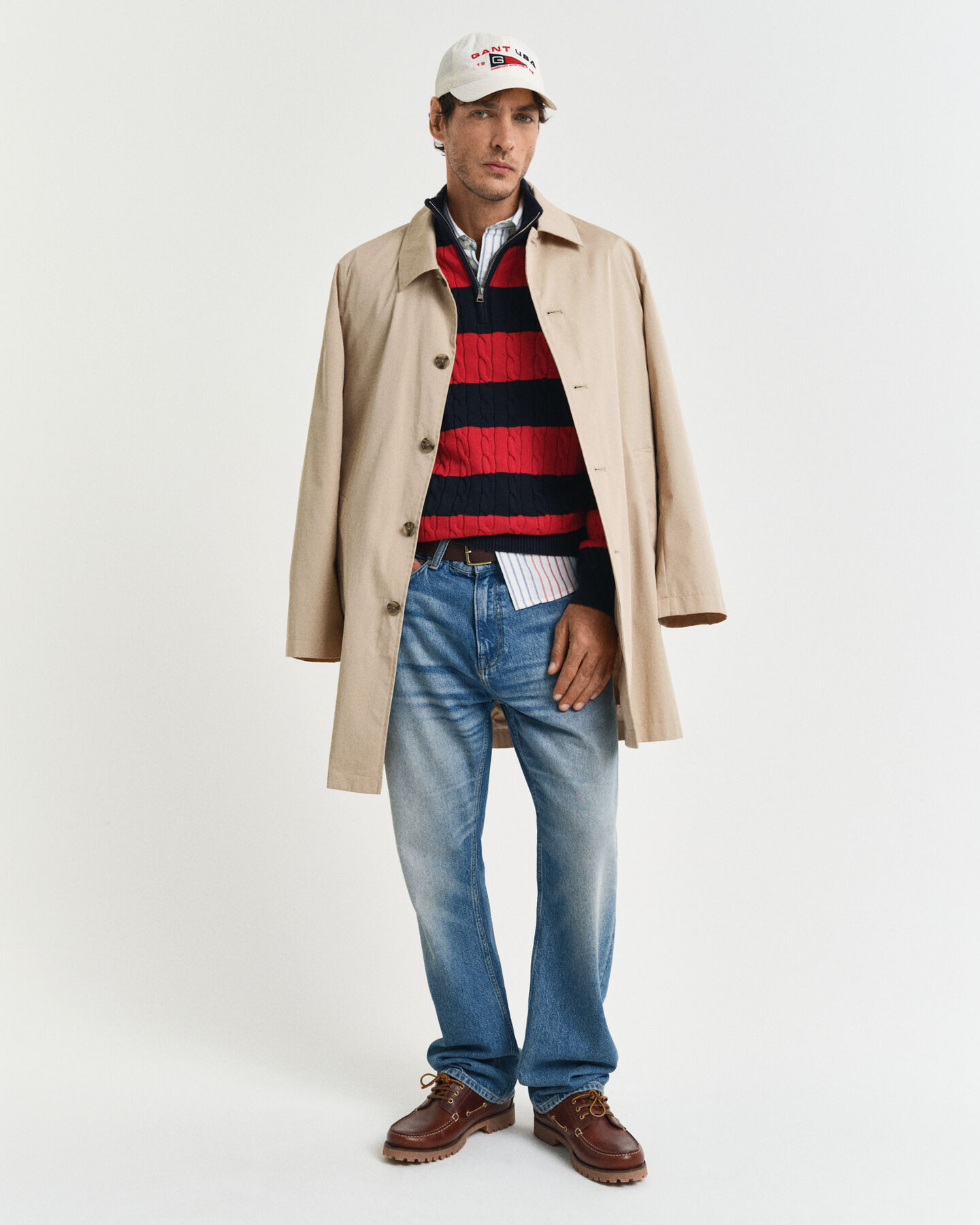 Maglia a righe in cotone a trecce con zip corta