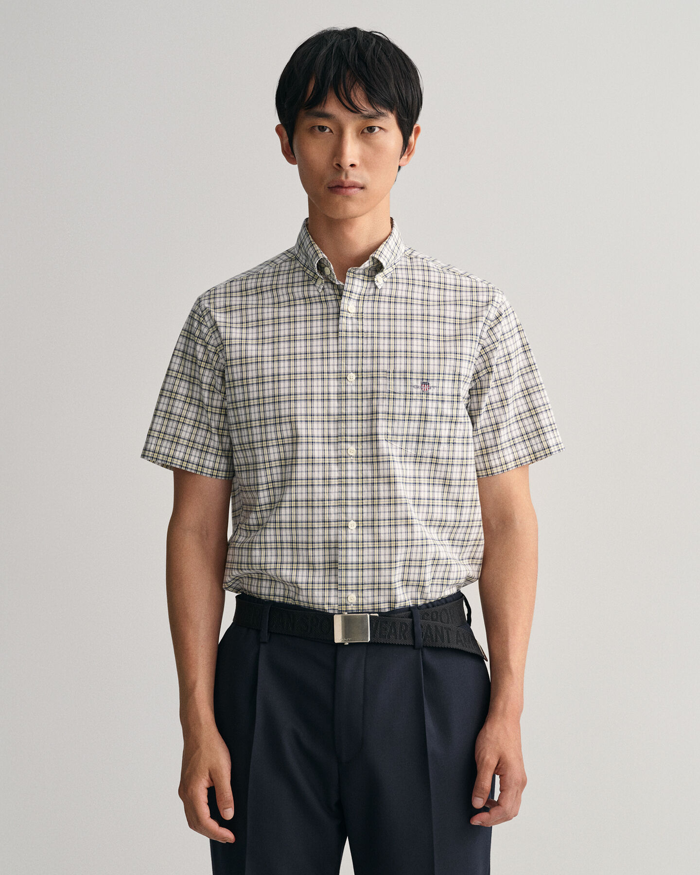 Camicia a maniche corte in popeline a quadretti regular fit