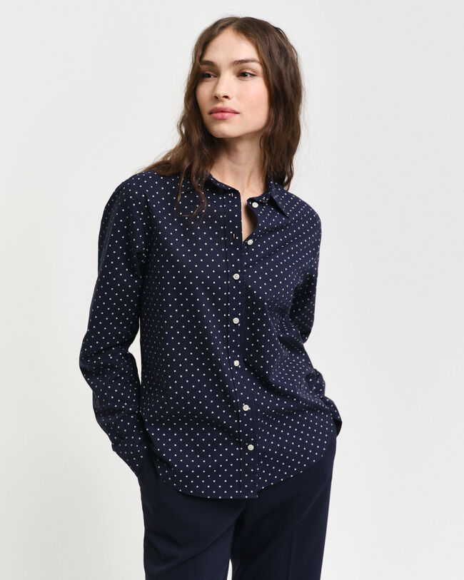 Camicia in voile di cotone con stampa a pois regular fit