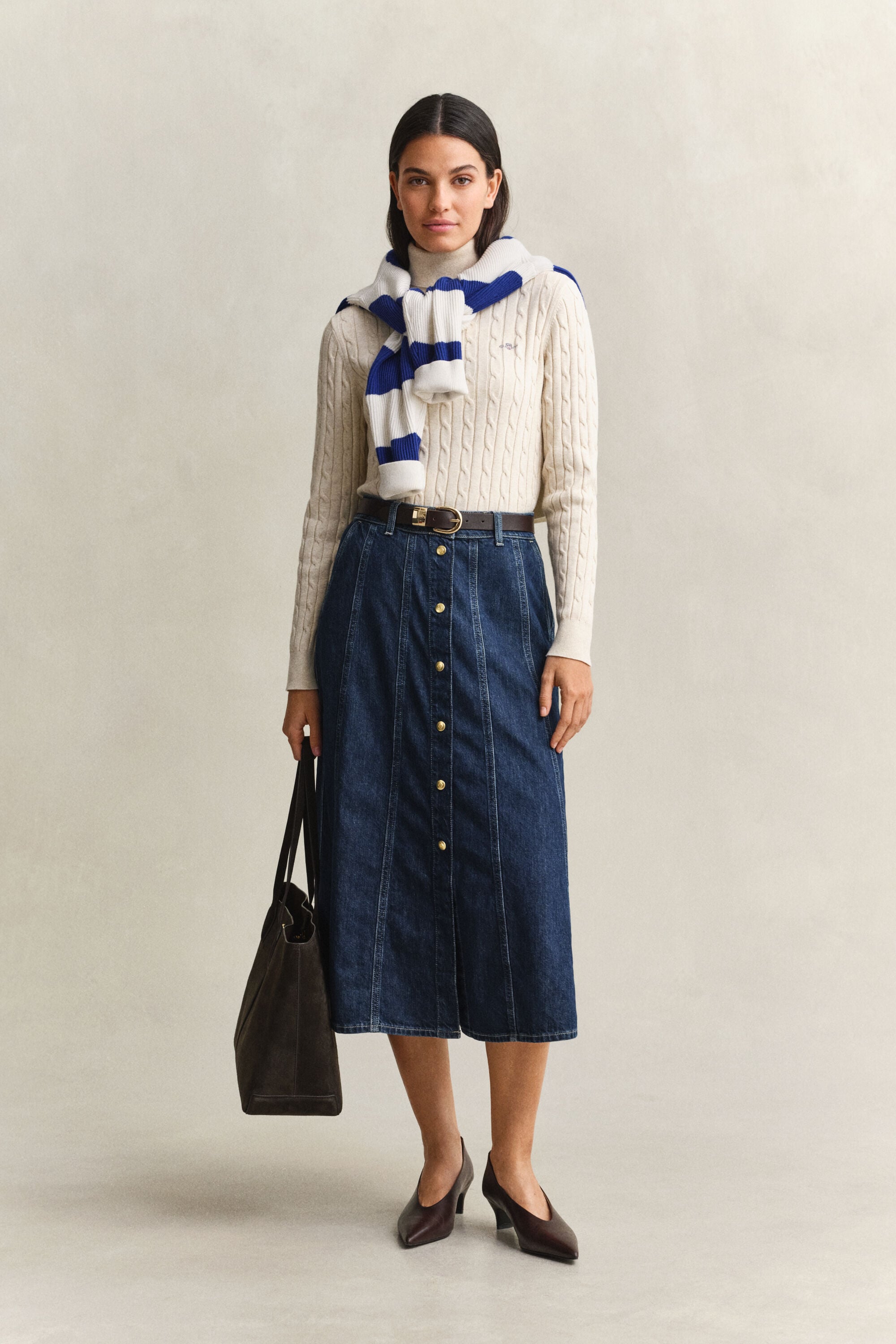 Maglia a collo alto in cotone elasticizzato a trecce