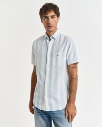 Camicia a maniche corte in misto cotone-lino regular fit