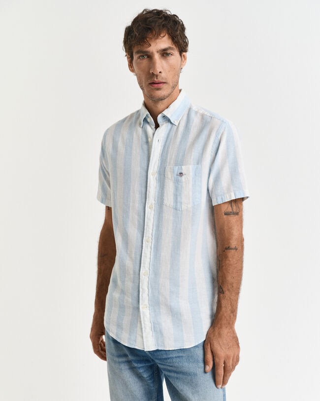 Camicia a maniche corte in misto cotone-lino regular fit