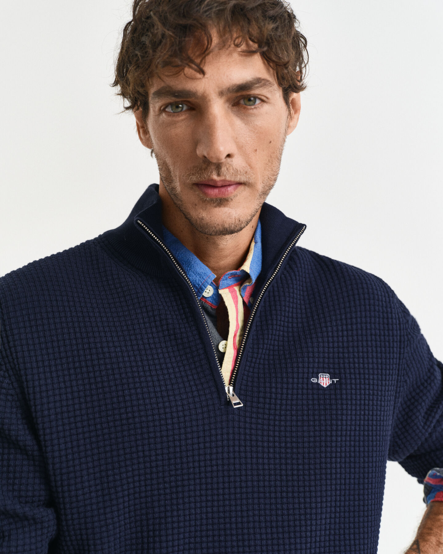 Maglia in cotone testurizzato con zip corta