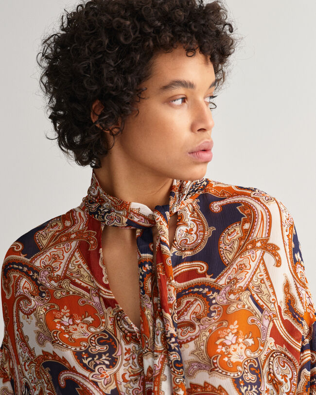 Camicetta con fiocco e motivo cachemire