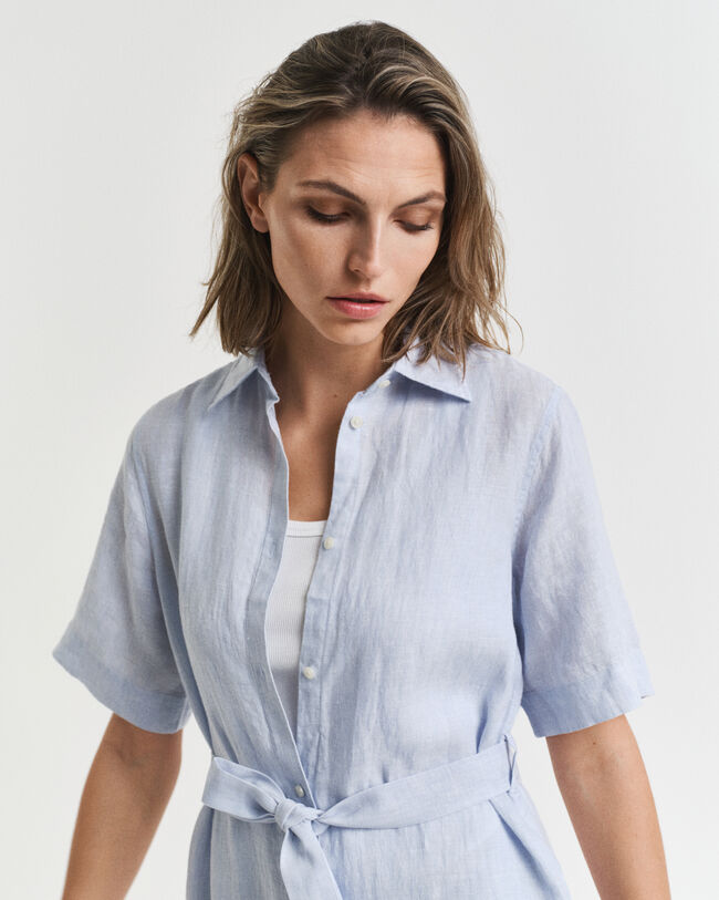 Abito chemisier in lino a maniche corte