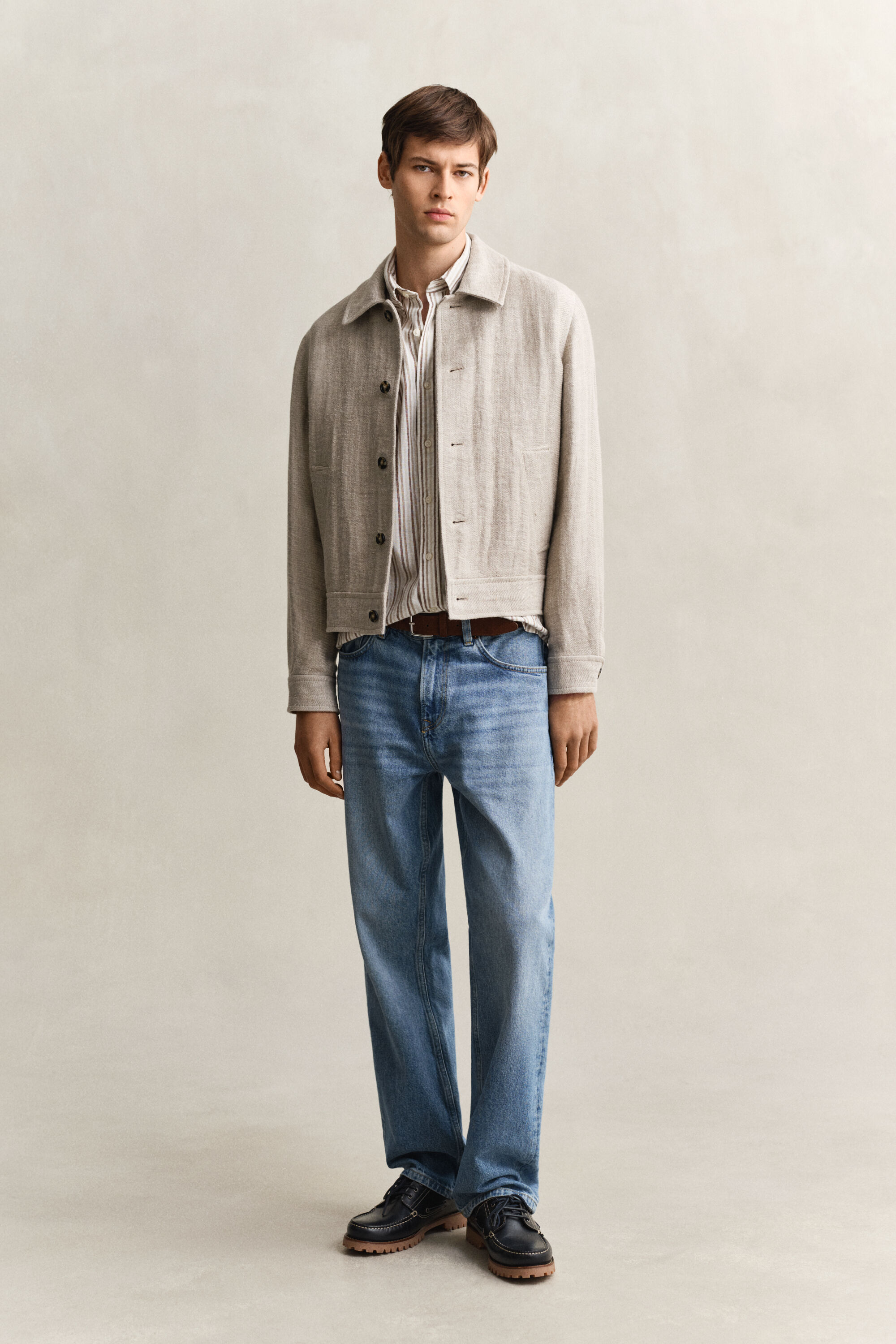 Camicia a righe in misto lino