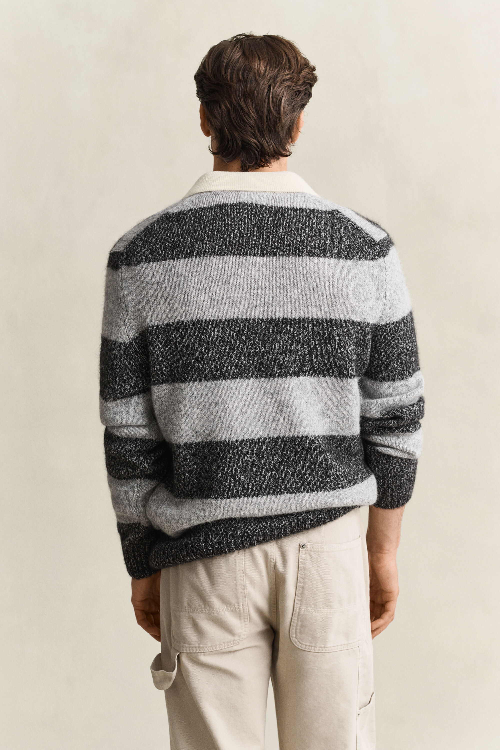 Maglia polo in misto lana d’alpaca a righe