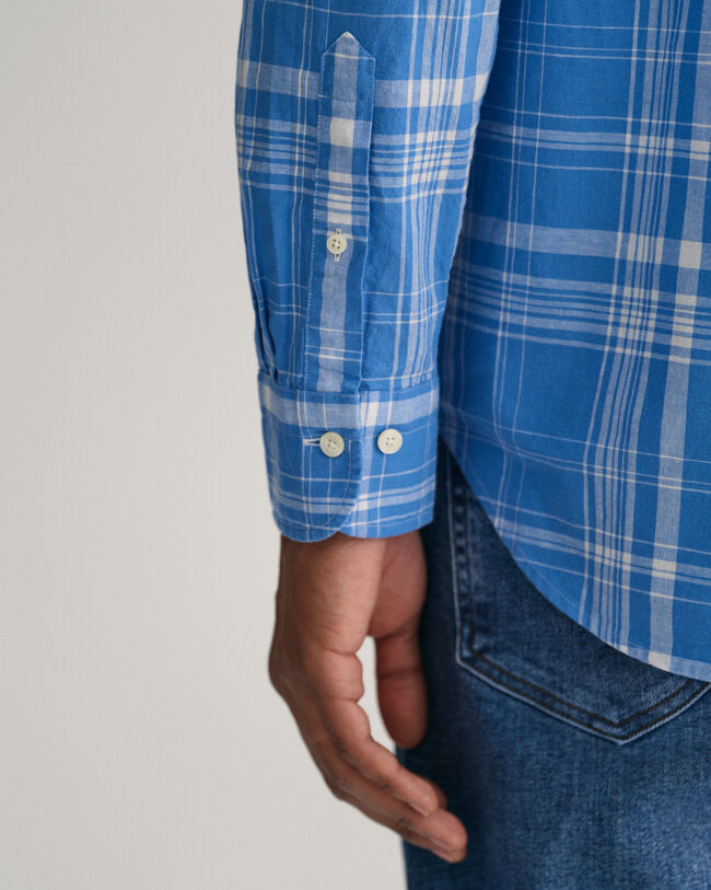 Camicia in misto lino-cotone a quadri regular fit