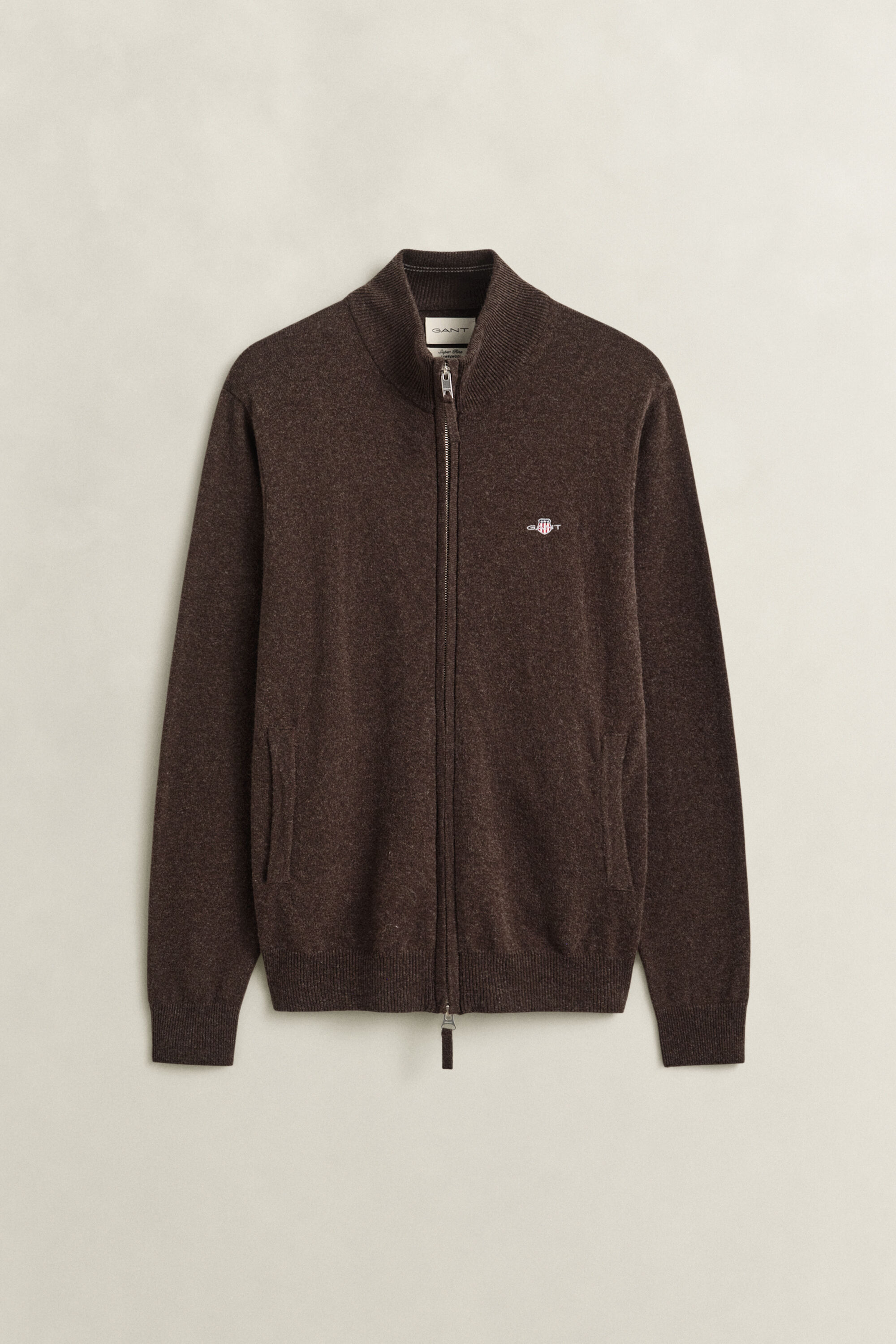 Cardigan con zip in lana d’agnello