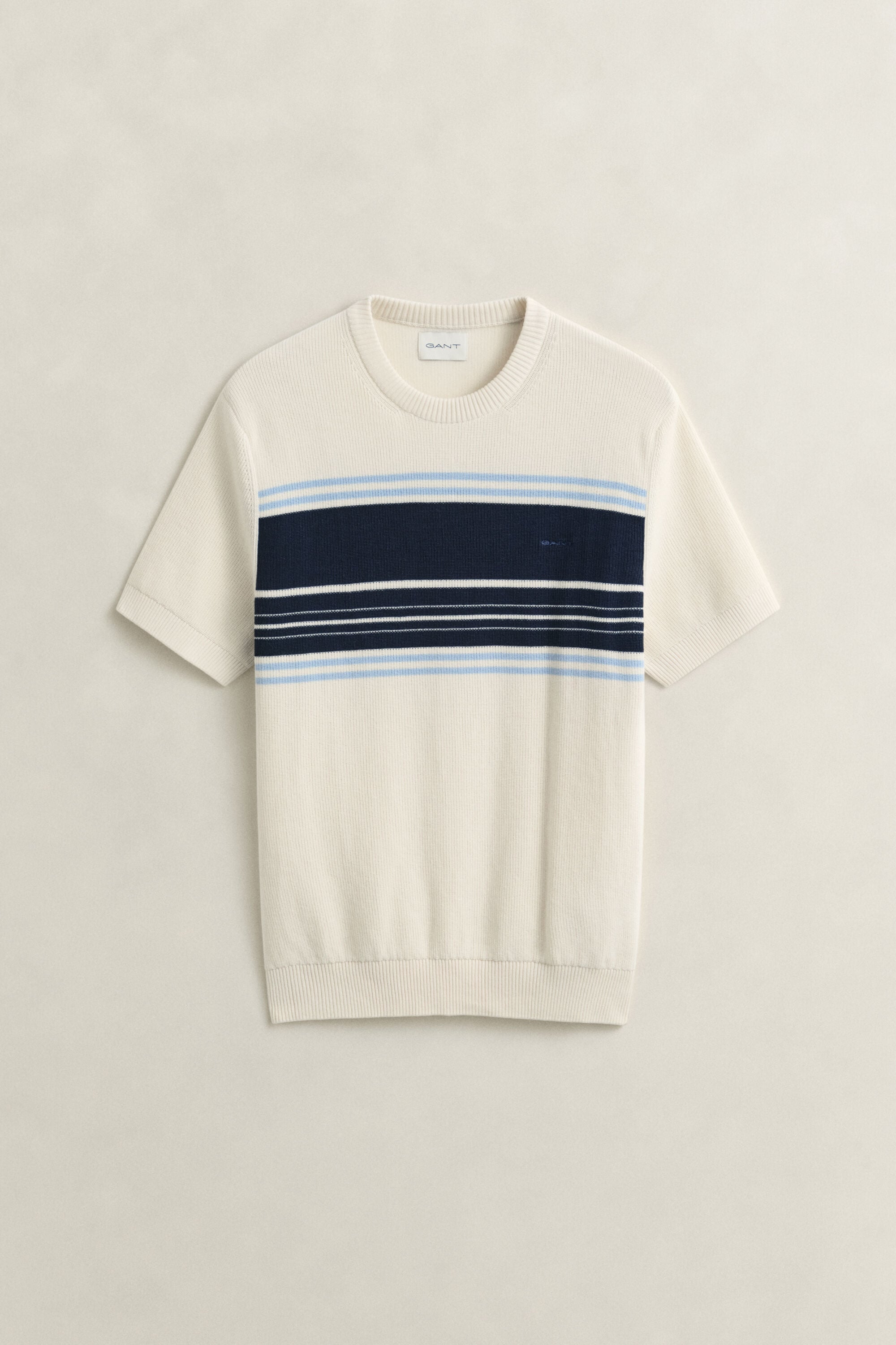 Maglia a maniche corte in cotone a righe a coste