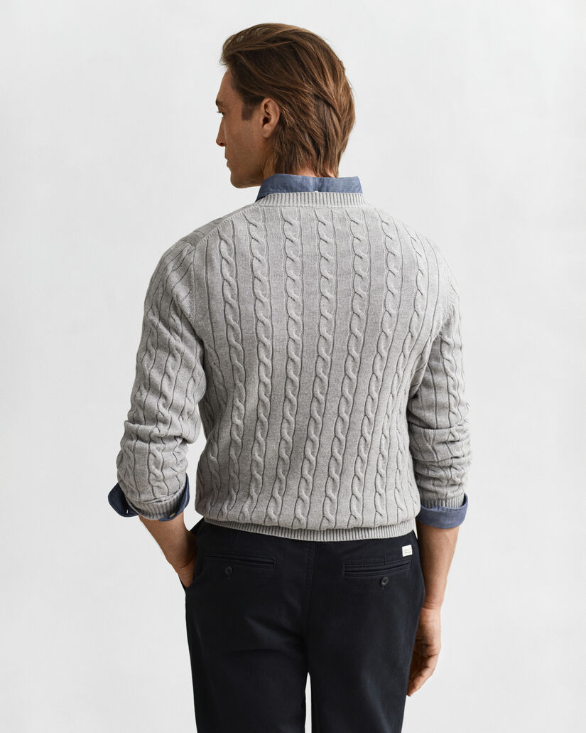 Maglia girocollo in cotone a trecce