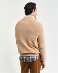 Maglia con zip corta in cotone e lana a coste