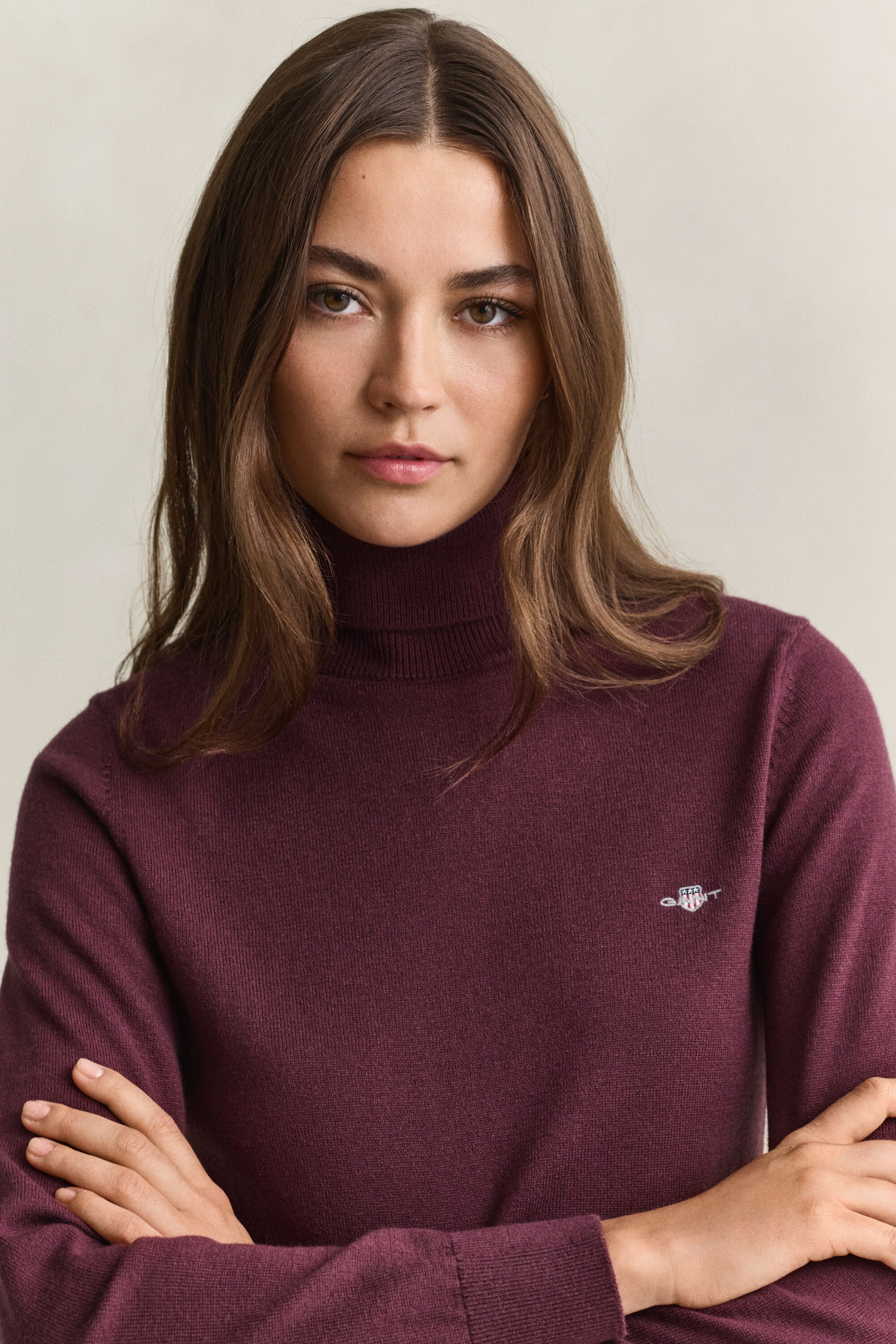 Maglia con collo alto in lana e cotone