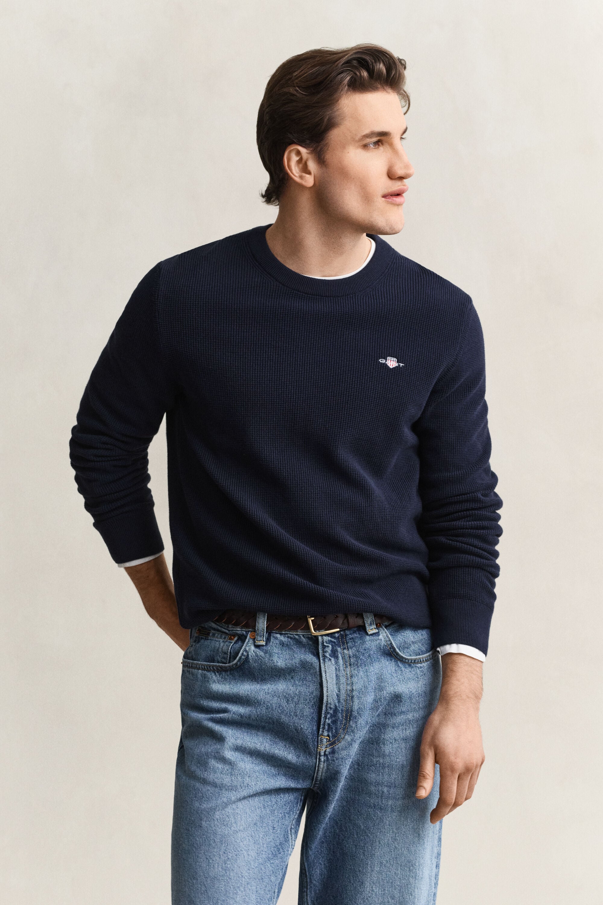 Maglia girocollo in cotone testurizzato