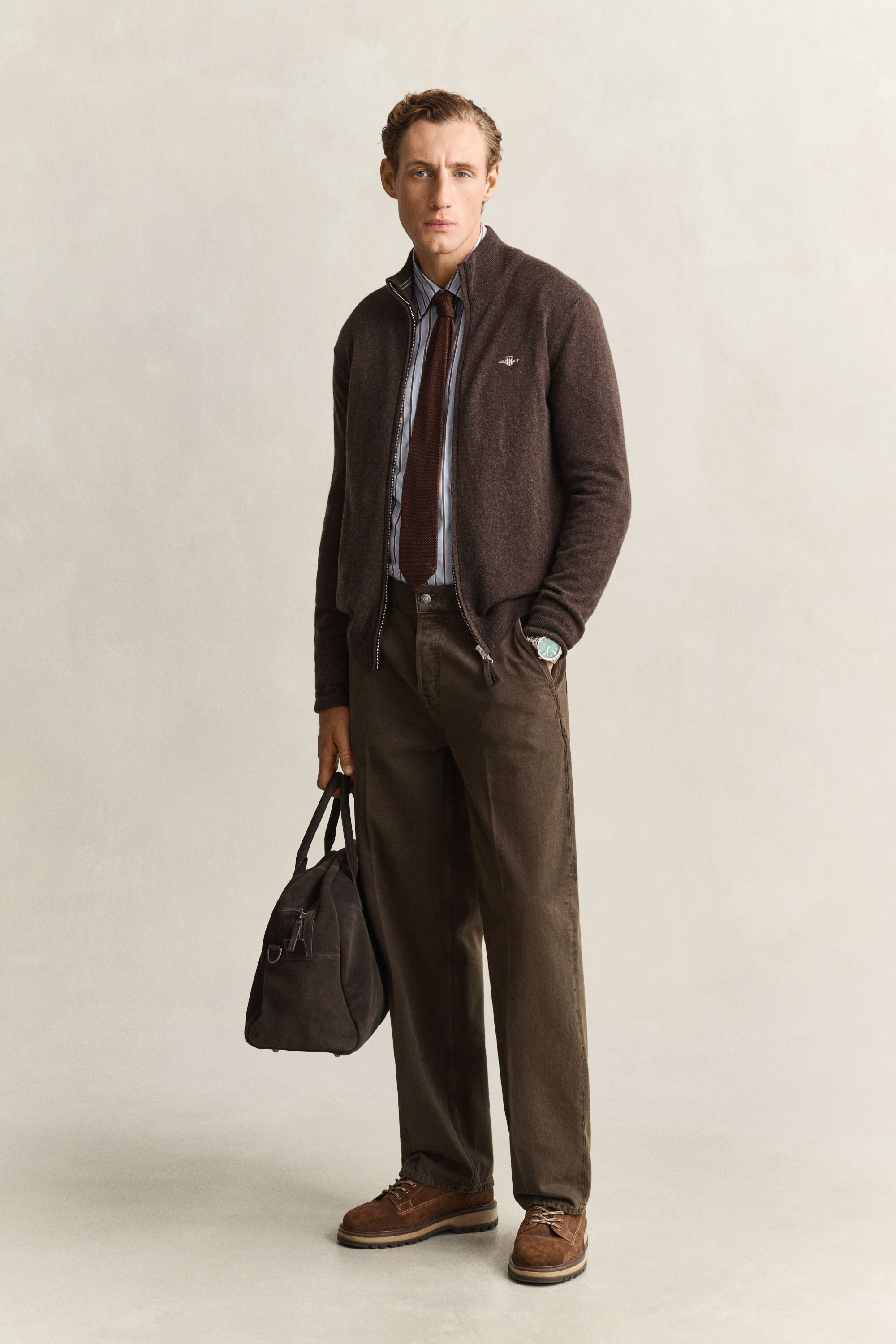Cardigan con zip in lana d’agnello